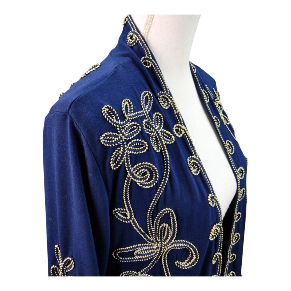 Objects D’Art Jacket Women MEDIUM Navy Blue Soutache Gold Trim Boho Cardigan - Picture 4 of 15